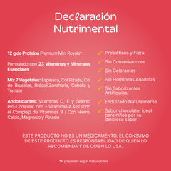 MiniRoyals Malteada de Chocolate en Polvo para el Desarrollo de Niños desde 4 Años | Mix de 7 verduras | Endulzado Naturalmente, Proteína Premium, 40 Nutrientes Esenciales, Prebióticos y Vitaminas | 28 Porciones